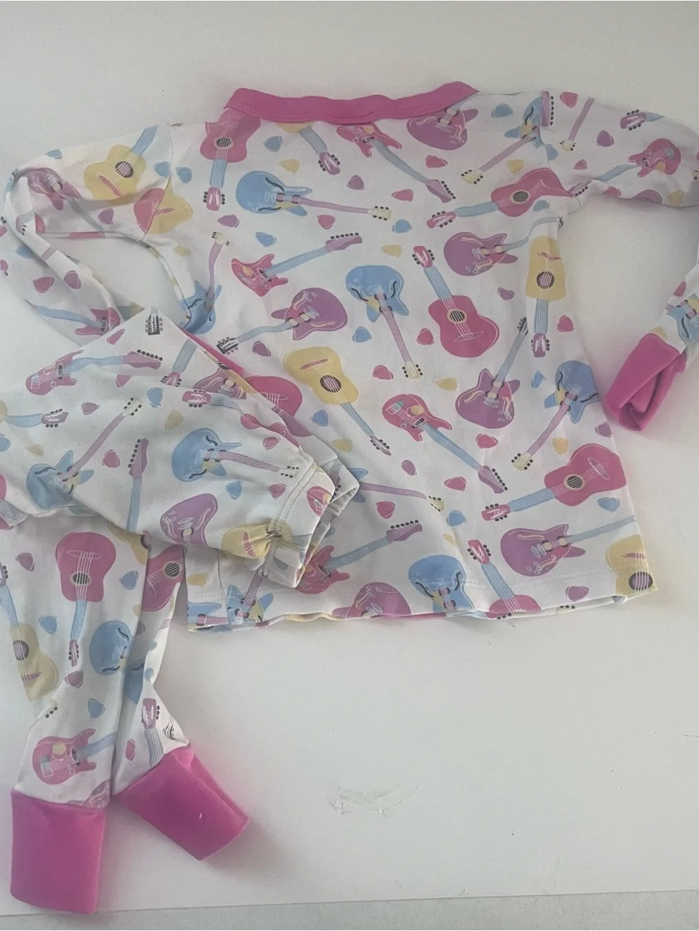 Magnolia Baby Toddler Girl Long Pajamas 2 Guitar Print Pima Cotton Pink Trim